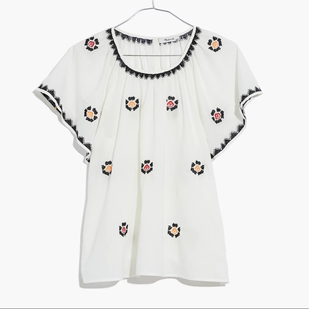 Madewell Embroidered Flutter Sleeve Top